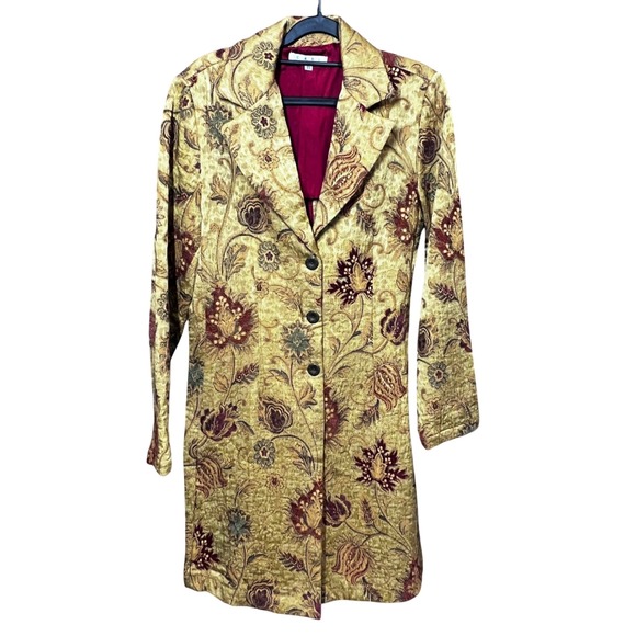 Cabi Guinevere Floral Tapestry Coat Jacket Sz 10 Red Gold Jacquard Button Front - Picture 1 of 10